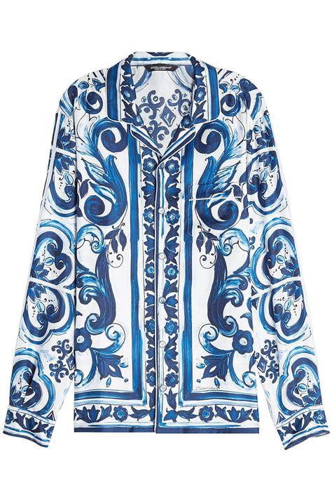 dolce gabbana printed silk top|Printed silk and denim shirt .